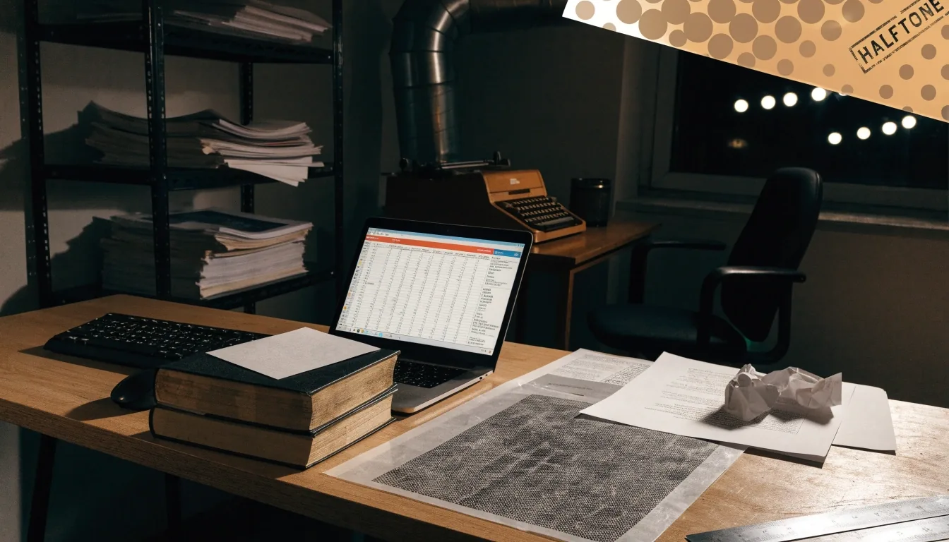 Payroll register resting under a lamp at the end of the day