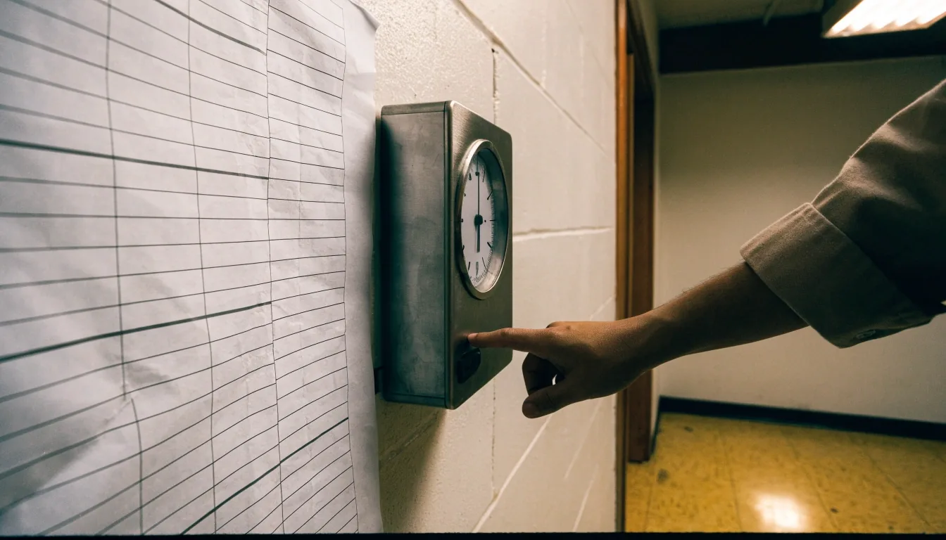 An operations supervisor reviewing a printed shift schedule beside a laptop